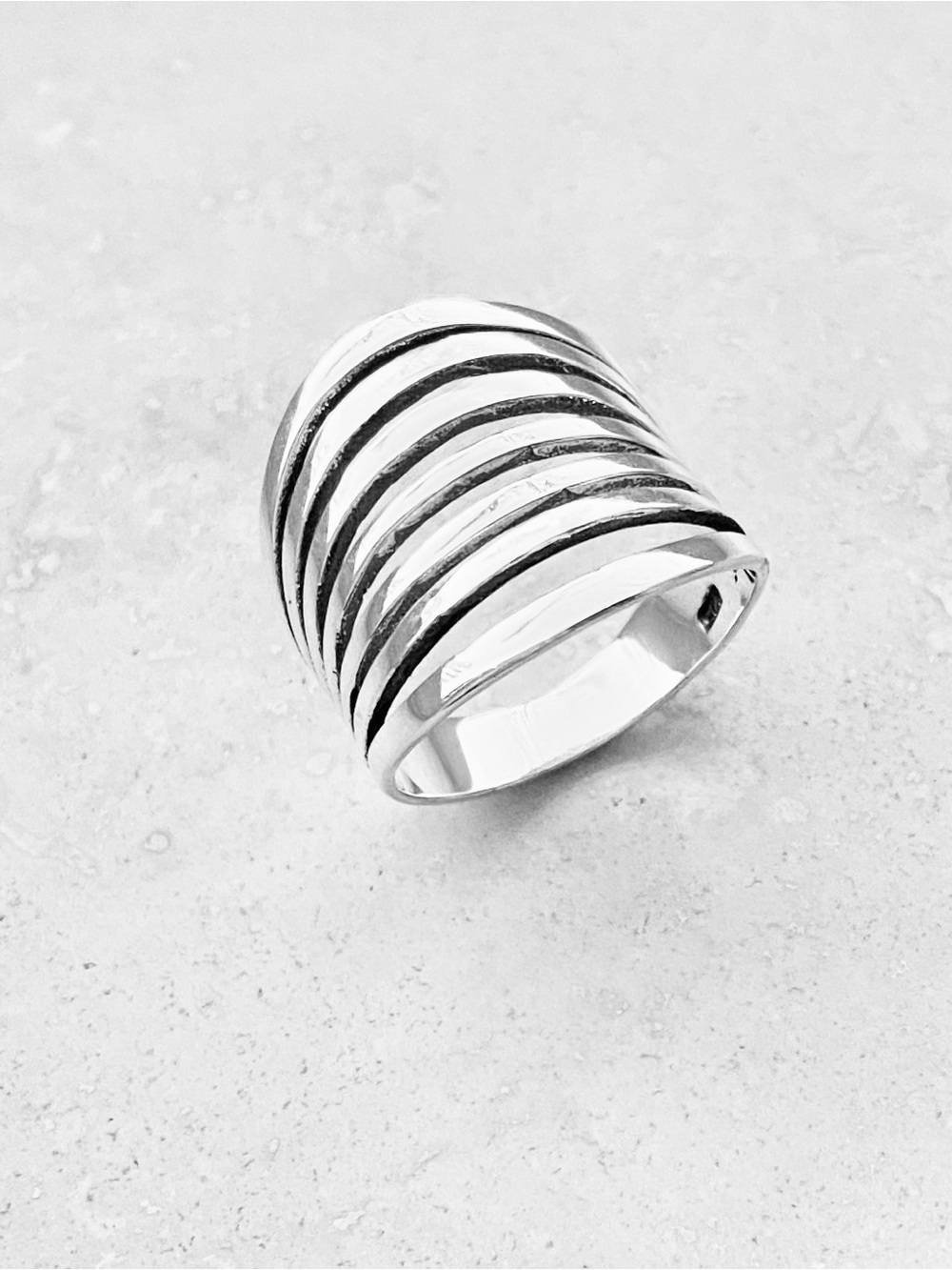 Sterling Silver Multiple Lines Band Ring, Statement Boho Silver Rings - Picture 2 of 11